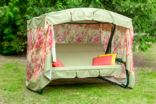 Садовые качели 3-местные с москитной сеткой Olsa Азалия с1105 зеленый/розовый 