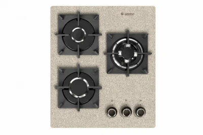 Газовая варочная панель GEFEST ПВГ 2100-01 К78, бежевый с рисунком / "камень", 3 конфорки, газ-контроль, электророзжиг, чугунные решетки