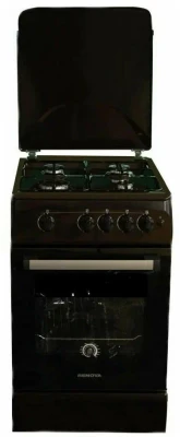 Газовая плита RENOVA SG6G-BR, коричневая, эмалированная, электроподжиг, 4 конфорки, стальные решетки, 70 л