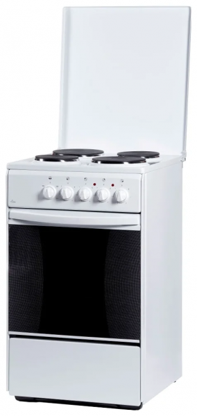 Кухонная плита Flama AE 1409 W, электрическая, 6 уровней мощности, 4 конфорки, белая, 50 л