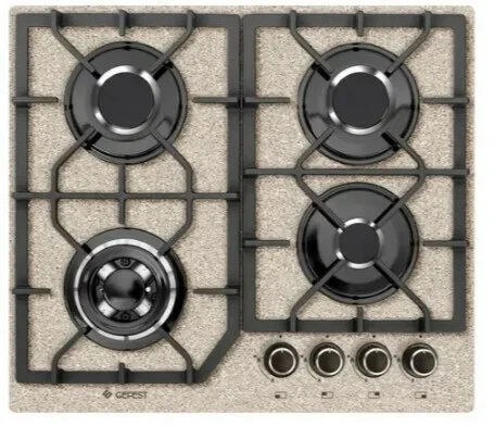 Газовая варочная панель GEFEST ПВГ 2232-01 К48, бежевый с рисунком / "камень", 4 конфорки, газ-контроль, электророзжиг, чугунные решетки