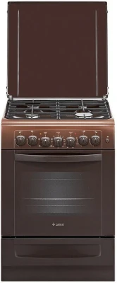 Плита комбинированная GEFEST 6102-02 0301, коричневая, гидролизная очистка, газ-контроль горелок стола, электророзжиг горелок, чугунные решетки, металлическая крышка