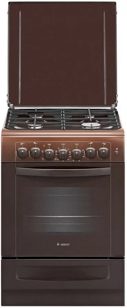 Плита комбинированная GEFEST 6102-02 0301, коричневая, гидролизная очистка, газ-контроль горелок стола, электророзжиг горелок, чугунные решетки, металлическая крышка