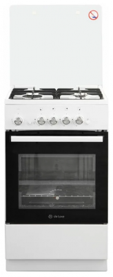 Газовая плита De Luxe 5040.42Г (КР) Ч/Р, белая, стеклянная крышка, чугун, управление механическое, электроподжиг ручной