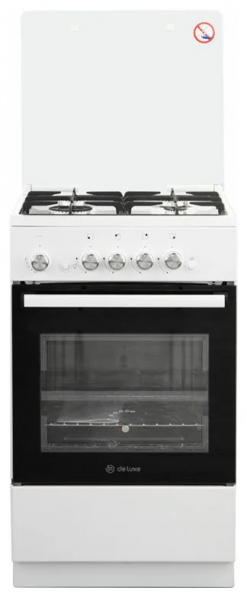 Газовая плита De Luxe 5040.42Г (КР) Ч/Р, белая, стеклянная крышка, чугун, управление механическое, электроподжиг ручной