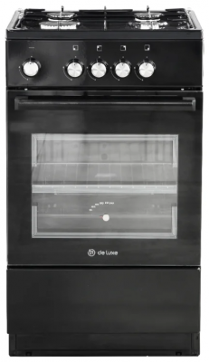 Газовая плита De Luxe 5040.48Г Щ-011, черная, традиционная очистка, 4 конфорки, газ-контроль духовки, 46 л