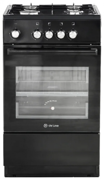 Газовая плита De Luxe 5040.48Г Щ-011, черная, традиционная очистка, 4 конфорки, газ-контроль духовки, 46 л