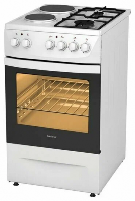 Кухонная плита Darina 1D KM241 337 W, комбинированная, эмалированная, электроподжиг, 2 газовые конфорки, 2 электрические конфорки, 50 л, электрическая духовка