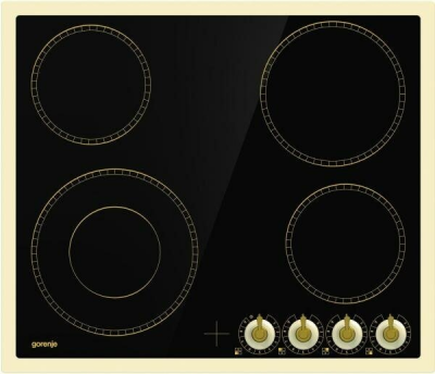 Электрическая варочная панель Gorenje EC 642 CLI, с рамкой, цвет панели черный, цвет рамки бежевый