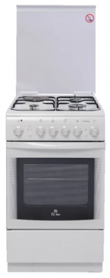 Комбинированная плита De Luxe 506031.00гэ, белый, электроподжиг, 3 газовые конфорки, 1 электрическая конфорка, электрическая духовка, 60 л