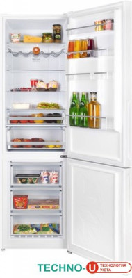 Холодильник MAUNFELD MFF200NFW, 351 л, внешнее покрытие-металл, стекло, размораживание - No Frost, дисплей, 59.5 см х 200 см х 60 см