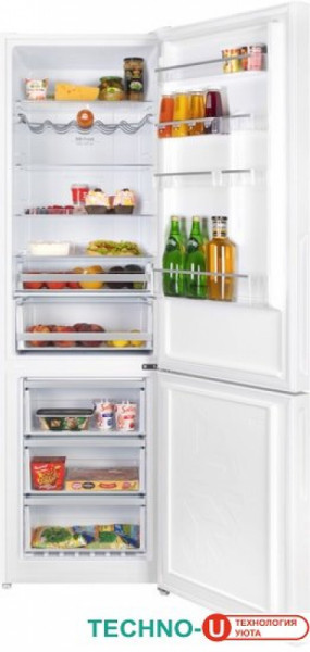 Холодильник MAUNFELD MFF200NFW, 351 л, внешнее покрытие-металл, стекло, размораживание - No Frost, дисплей, 59.5 см х 200 см х 60 см