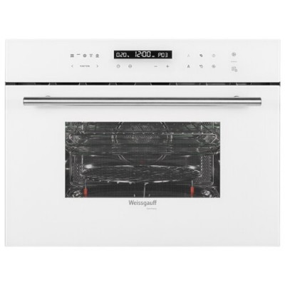 Компактный духовой шкаф WEISSGAUFF OE 442 W, белый, 8 функций, 13 программ, сенсорное управление, с СВЧ