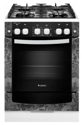 Газовая плита GEFEST 6500-02 0313, белый / с рисунком "мрамор", гидролизная очистка, полный газ-контроль и электророзжиг, чугунные решетки, без крышки