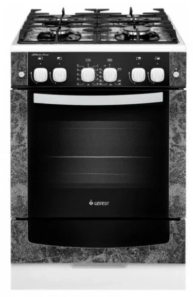 Газовая плита GEFEST 6500-02 0313, белый / с рисунком "мрамор", гидролизная очистка, полный газ-контроль и электророзжиг, чугунные решетки, без крышки