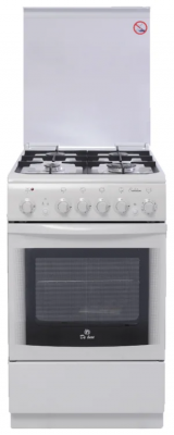 Комбинированная плита De Luxe 506040.00ГЭ, белый, электроподжиг, 4 газовые конфорки, электрическая духовка, 54 л