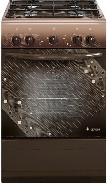 Газовая плита GEFEST 5100 0018, 4 конфорки, стальные решетки, 52 л, эмалированная, поворотный механизм, газ-контроль духовки  