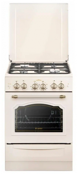Плита газовая GEFEST 6100-02 0145, конфорок - 4 шт, духовка - 52 л, электроподжиг, гриль, чугунные решетки, 60 см x 85 см x 60 см