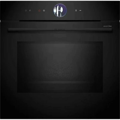 Электрический духовой шкаф Bosch HMG976KB1 Serie 8, чёрный, 67 л, 14 режимов, с СВЧ, пиролитическая очистка, телескопические направляющие 