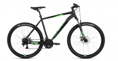 Велосипед FORWARD APACHE 27,5 2.2 D (27,5" 21 ск. рост. 15") 2022, черный матовый/ярко-зеленый, RBK22FW27298
