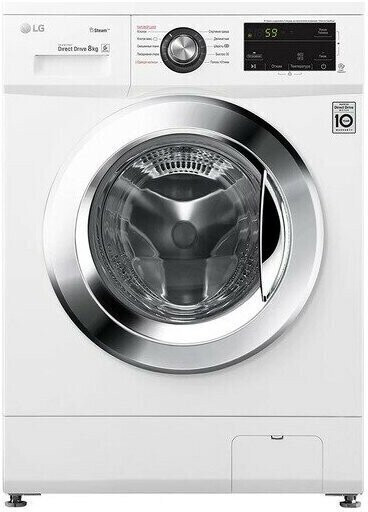 Стиральная машина LG F4J3TS5W, с фронтальной загрузкой, 8 кг, инверторный, с прямым приводом, с паром, 1400 об/мин, белый, электронное управление 