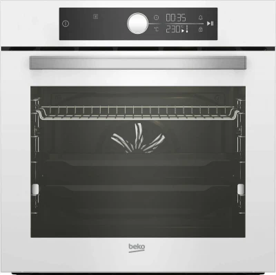 Духовой шкаф BEKO BBIM17400WE, белый, поворотный переключатель, LED дисплей, 13 режимов, телескопические направляющие, очистка паром