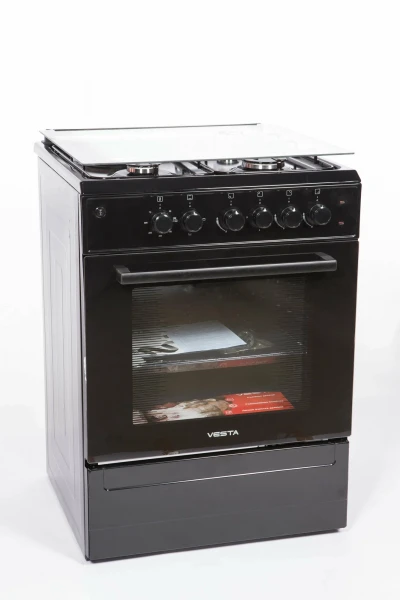 Комбинированная плита Vesta Valencia VKE 10-E Чёрный, 3 газовые конфорки, 1 электрическая конфорка, эмалированная, электрическая духовка, 65 л