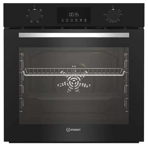 Электрический духовой шкаф Indesit IFE 3644 BL, чёрный, 72 л, эмаль легкой очистки, переключатели: поворотные/сенсорные, 6 режимов 