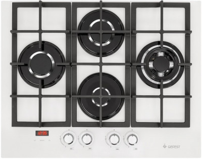 Газовая варочная поверхность GEFEST ПВГ 2231-02 Р12, конфорок - 4 шт, решетки - чугун, панель - закаленное стекло, электроподжиг, газ-контроль, таймер конфорок, белый