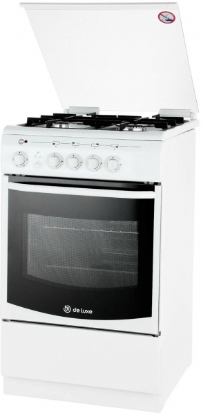 Комбинированная плита De Luxe 506040.01гэ(кр) белая, решетка чугунная, традиционная очистка