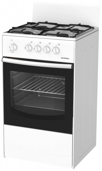 Газовая плита DARINA S GM441 001 W, белая, поворотные переключатели, гидролизная очистка, без крышки