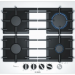 Газовая варочная панель Bosch PPP6A2M90, конфорок - 4 шт, решетки - чугун, панель - закаленное стекло, электроподжиг, газ-контроль, белый 