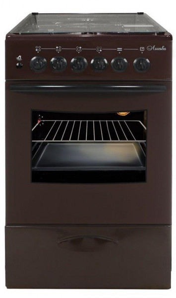 Кухонная плита Лысьва ГП 40р0 МС-2у с крышкой, коричневая, газ-контроль духовки, электроподжиг, 4 конфорки, 57 л