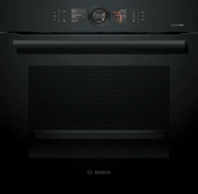 Духовой шкаф Bosch HSG856XC1 черный, Serie 8, 16 режимов, EcoClean, переключатель Control Ring, телескопические направляющие