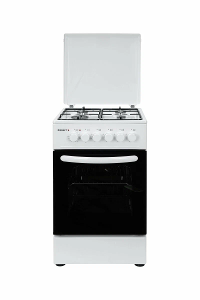 Кухонная плита Kraft KF-FSK5302EW, комбинированная, эмалированная, 4 газовые конфорки, электрическая духовка, 58 л