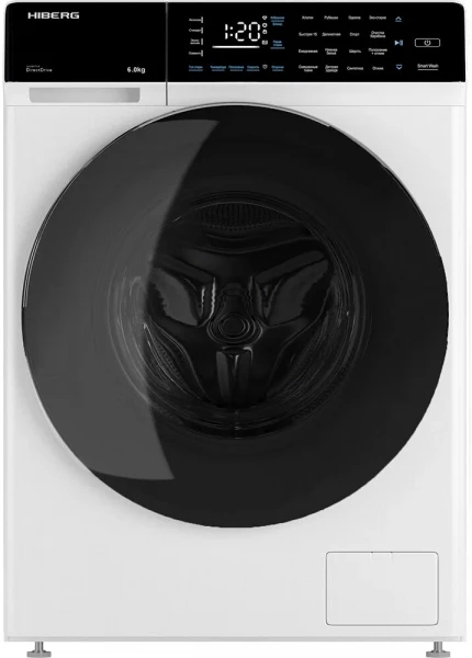 Стиральная машина HIBERG i-DDQ9-612 W, белая, 6 кг, 1200 об/мин, инверторная, 16 программ