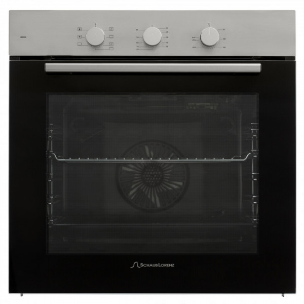 Духовой шкаф Schaub Lorenz SLB EE6308, управления механическое, 7 режимов, эмаль легкой очистки, утапливаемые переключатели, чёрный/ нержавеющая сталь
