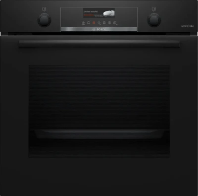 Электрический духовой шкаф Bosch HBG4795B1S, Serie 6, чёрный, 7 режимов, пиролитическая очистка, телескопические направляющие