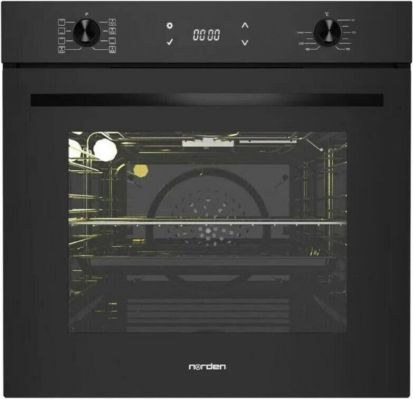 Духовой шкаф Norden NRD 8000 BLG черный, 72 л, утапливаемые ручки, самоочистка SELF-CLEANING