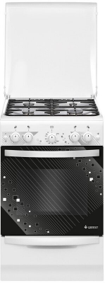 Газовая плита GEFEST ПГ 5100-02 0309, белая, гидролизная очистка, газ-контроль духовки, электророзжиг, чугунные решетки