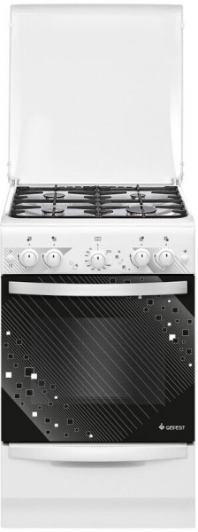 Газовая плита GEFEST ПГ 5100-02 0309, белая, гидролизная очистка, газ-контроль духовки, электророзжиг, чугунные решетки