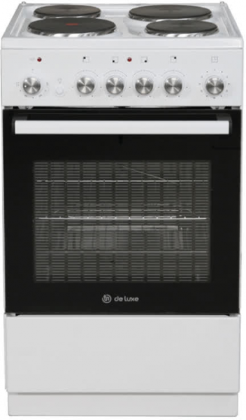 Электрическая плита De Luxe 5004.16э, белый, 46 л, 4 зоны нагрева, эмалированная 