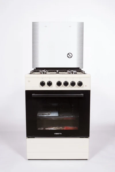 Комбинированная плита VESTA VALENCIA VКE 10-E бежевая, 3 газовые конфорки, 1 электрическая конфорка, эмалированная, электроподжиг, 65 л