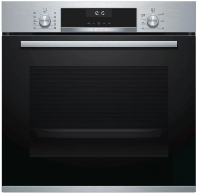 Электрический духовой шкаф Bosch HBG517ES0R, Serie 6, нержавеющая сталь, 71 л, 7 режимов, AquaClean, телескопические направляющие