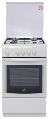 Газовая плита De Luxe 5040.36г кр, белый, эмалированная, стальные решетки, 4 конфорки, электроподжиг, традиционная очистка, 43 л