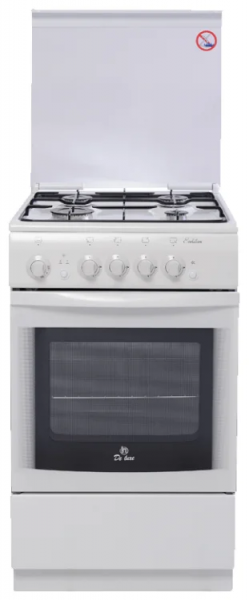 Газовая плита De Luxe 5040.36г кр, белый, эмалированная, стальные решетки, 4 конфорки, электроподжиг, традиционная очистка, 43 л