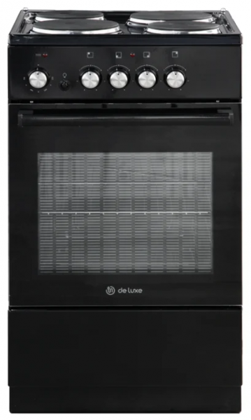 Электрическая плита De Luxe 5004.18э 011, черный глянец, эмаль, без крышки, управление механическое, традиционная очистка