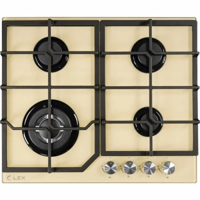 Газовая варочная панель LEX GVG 640-1 IV, 4 конфорки, бежевая, газ-контроль, конфорка WOK