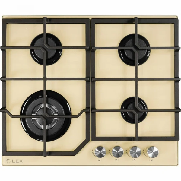Газовая варочная панель LEX GVG 640-1 IV, 4 конфорки, бежевая, газ-контроль, конфорка WOK