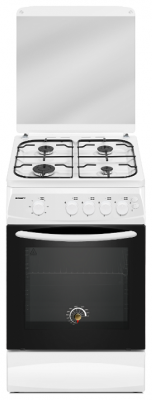 Газовая плита KRAFT KF-FSK5404AGWG, белая, газ-контроль духового шкафа, механическое управление, стеклянная крышка